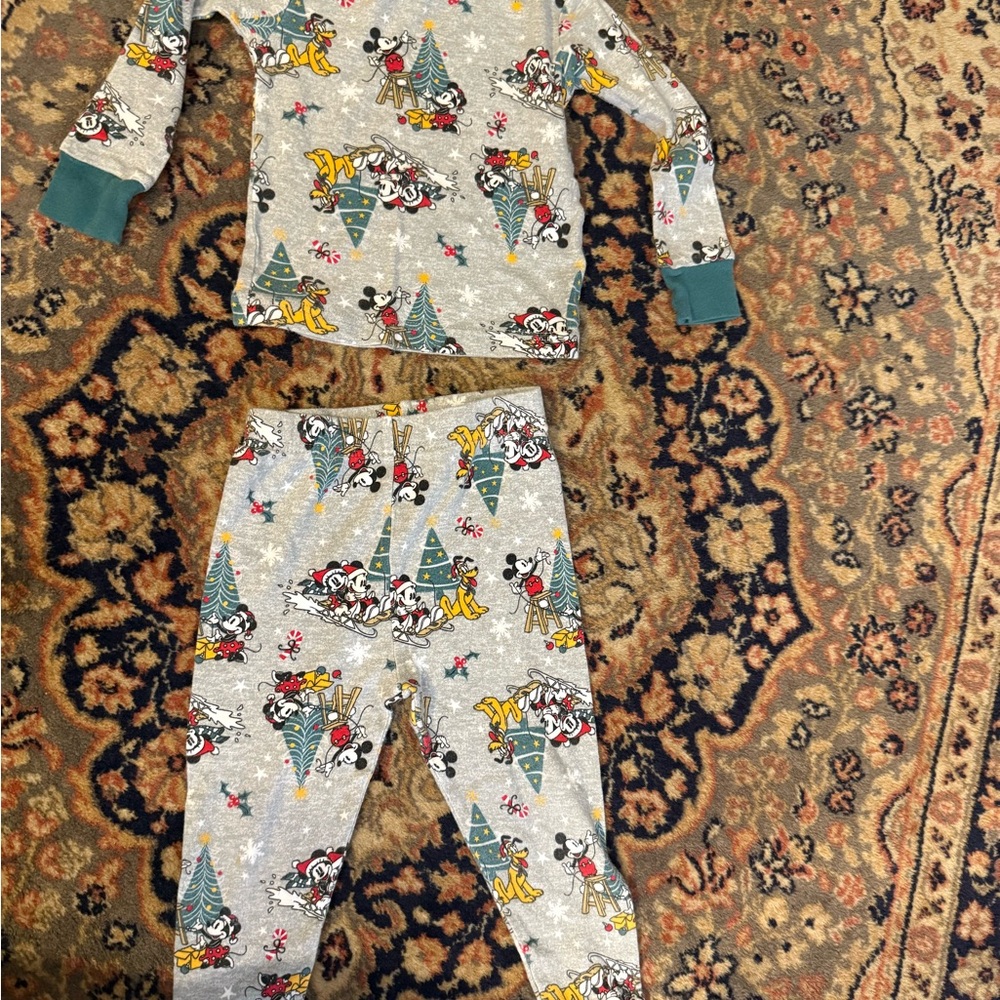 Disney Gray Pajama Set with Festive Characters
